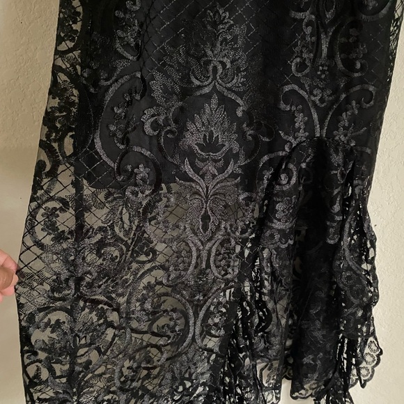 Reveuse Ruffle Hem Black Crochet Lace Semi sheer Coquette Goth Midi Sexy Dress L - Picture 8 of 13